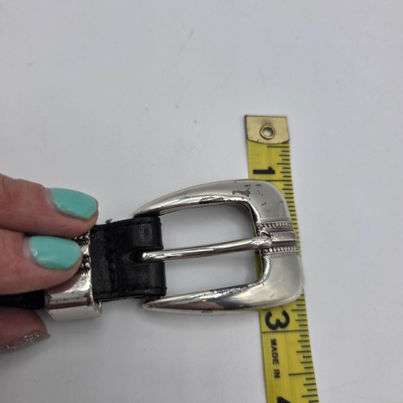 BRIGHTON ONYX Leather Belt Golf Mens Silver Buckle Western Style Size 36 Black - Picture 4 of 13